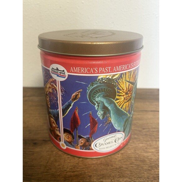 Trail's End Gourmet Popcorn Metal Tin Can Statue Of Liberty July 4th Vintage - Picture 1 of 11